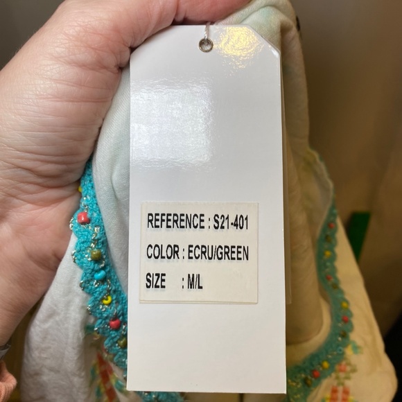 NWT Barok Paris Women’s Cotton Embroidered Peasant Top w Tassels sz M/L - Picture 12 of 14